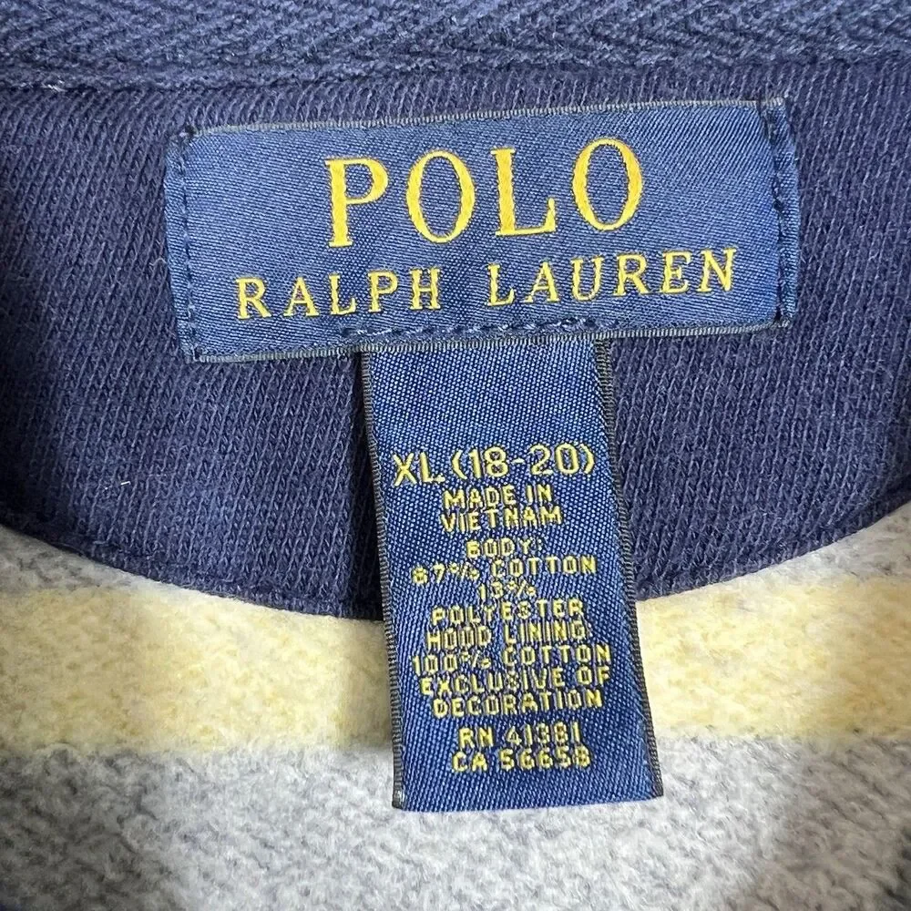 Polo Ralph Lauren Hoodie Boys XL Extra Large Blue Fleece Henley Youth Pullover